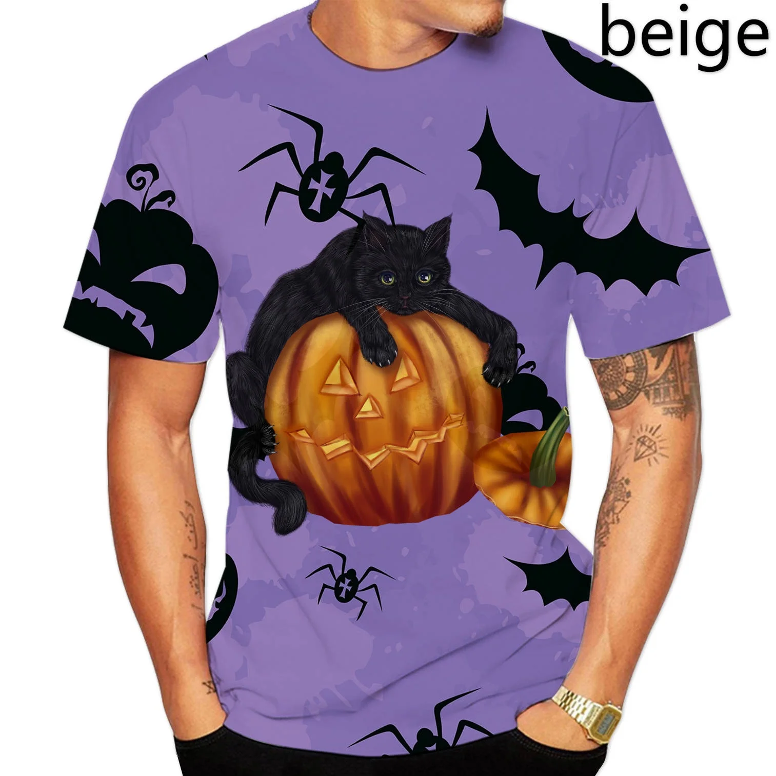 

Fashion Cat 3D Printed Round Neck Short-Sleeved T-Shirt Cat Funny Halloween Men T Shirt