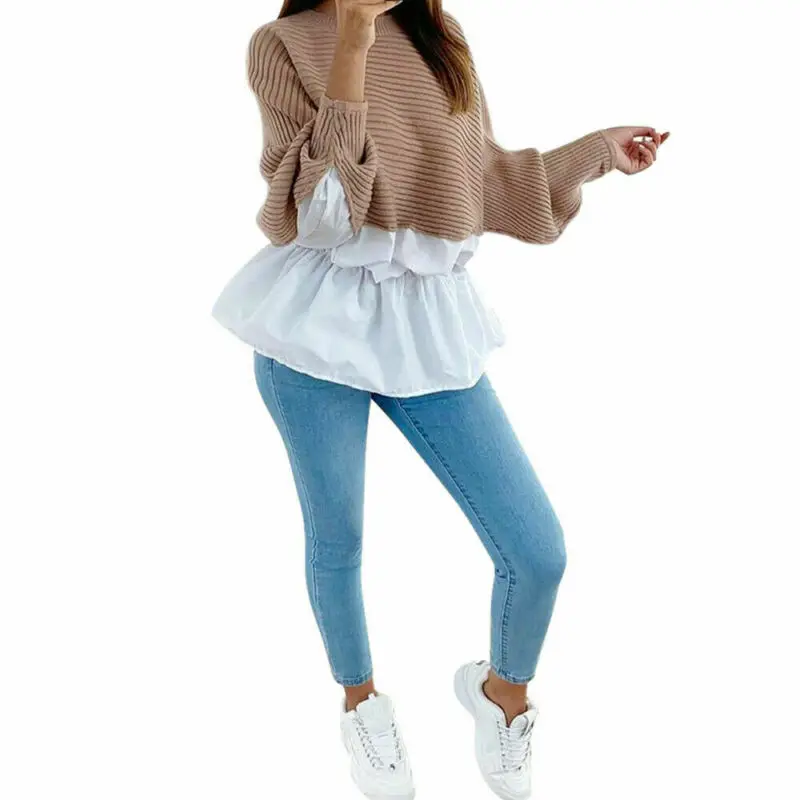 

2020 Women Autumn Long Sleeve T Shirt Color Patchwork Casual Loose Shirt Ladies Round-neck Tees Tops Womens T-Shirts Plus Size