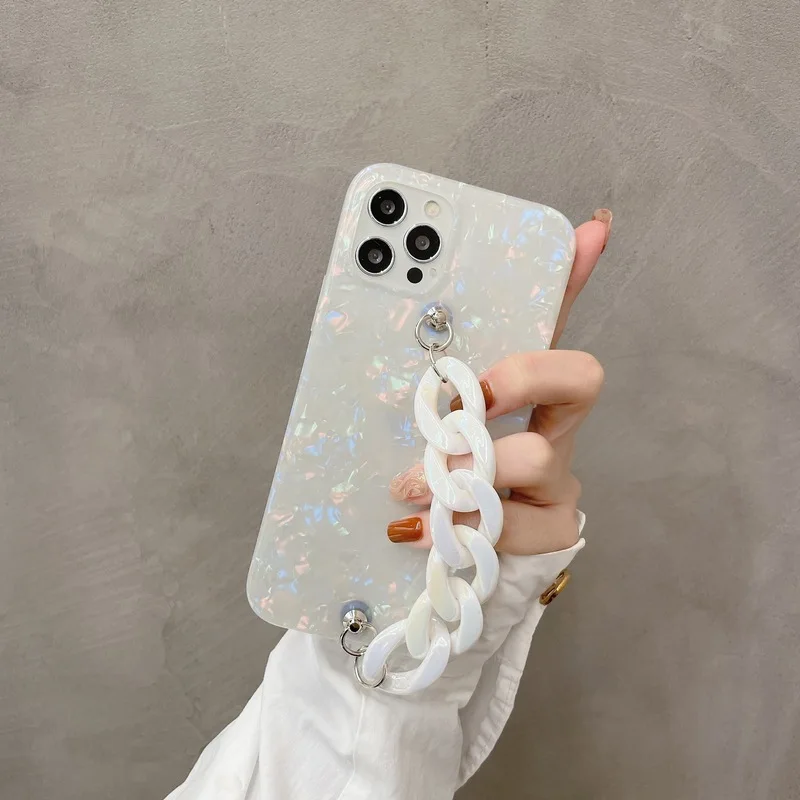 

Luxury Glacier Marble Case for iPhone 14 13 12 11 Pro Max XR X XS SE 2 7 Plus 8 6 Clear Silicone bracelet Glitter Holder Cover