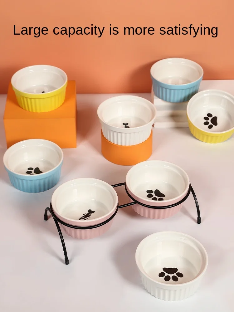 

Ceramic Cat Bowl Pet Bowl Cervical Support Bowl Dog Food Bowl Cat Basin Cat Food Holder Cat Food Bowl Water Bowl Iron Bracket