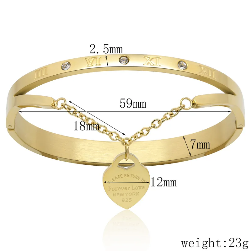 

Design Luxury Brand Bracelet Women Hanging Heart Label Forever Love Pulseira Titanium steel Bangle & Bracelets For Women Jewelry
