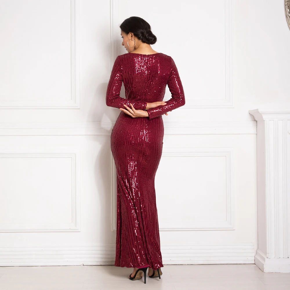 Бежевоеплатье в полоскуПлатье с блестками платья с запахом Щелевая V-образный вырез длинное платье эластичный с длинными рукавами долгоLiningплатье для вечеринкичерный