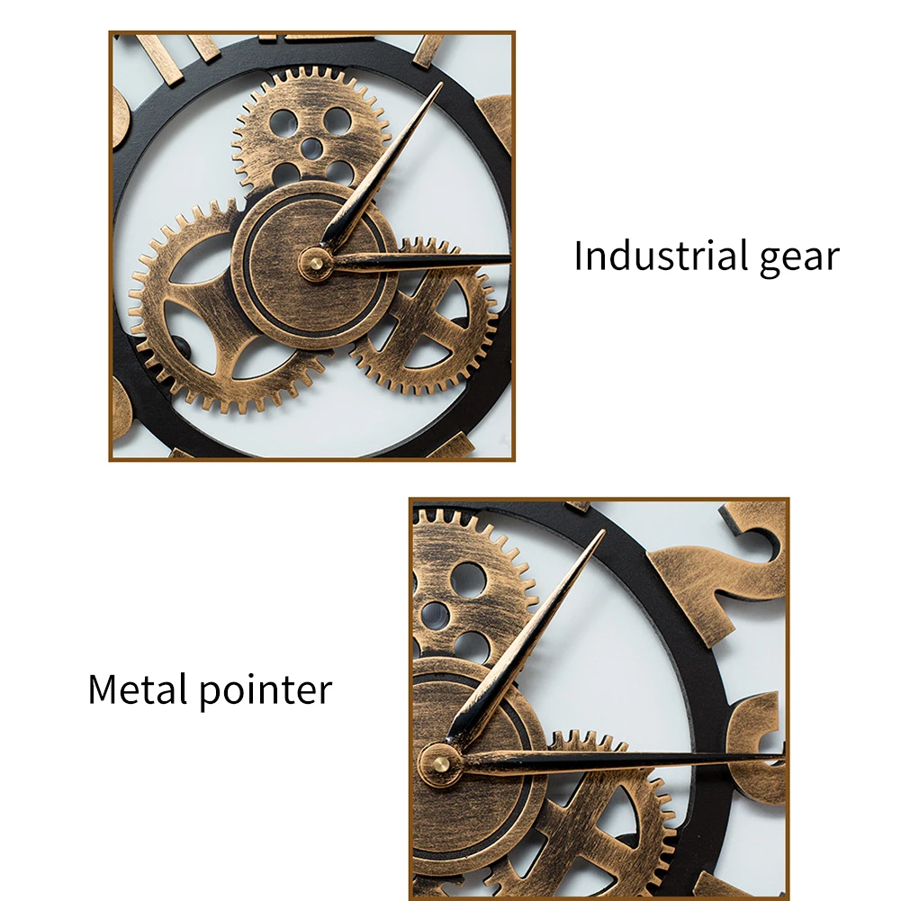 

40cm Wall Clock Modern Design Retro Roman Numeral Wall Clock Non Ticking Gear Clock Metal Golden Large Living Room Decoration