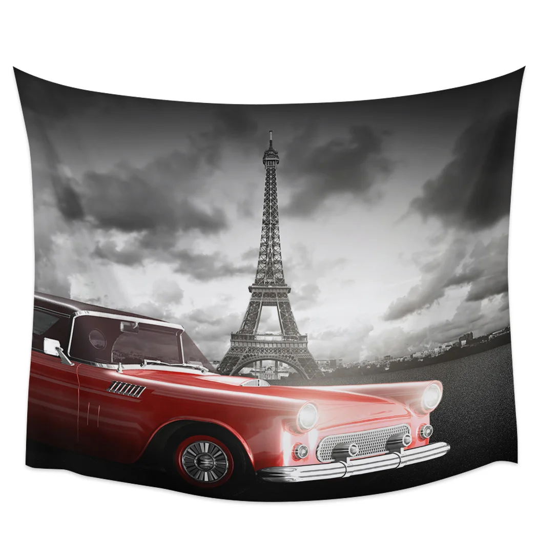 

Paris Car Overcast Red Art Wall Hanging Wall Decor Tapestries Wall Decor Tapestry Curtain Blanket Sheet Throw Hypoallergenic
