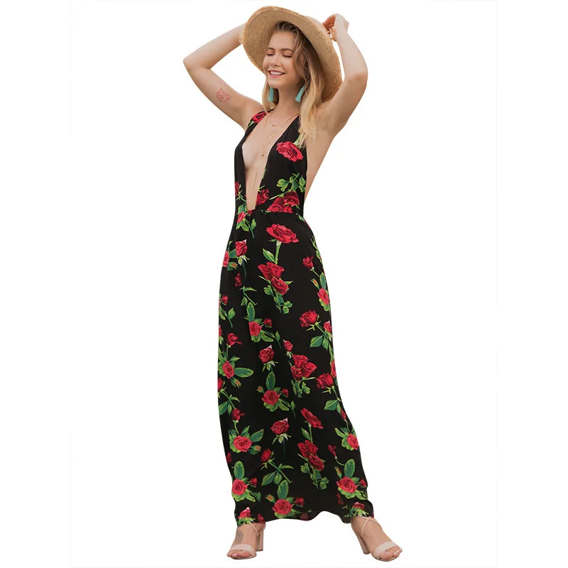 

Donsignet New Fashion Summer Women for Dress Printed Suspender Halter Chiffon Dress Holiday Elegant Dress Women