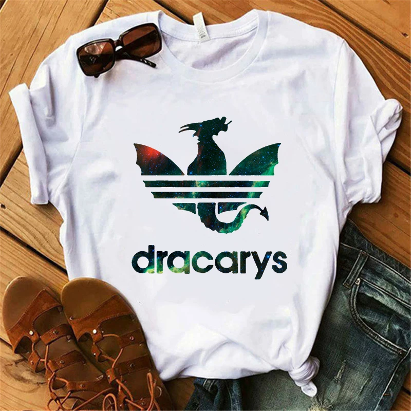 XWT0505-white Showtly Dracarys GAME OF THRONE Female T Shirt Women Summer Dragon Print White Casual Plus Size Streetwear Fashion T shirt - Цвет: XWT0505-white