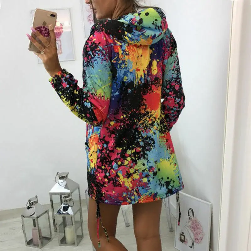 

Brand New Women Long Sleeve Hooded Hoodies Splash ink Sweatshirt Ladies Jacket Coat Outwear Overcoat Spring Autumn Wear