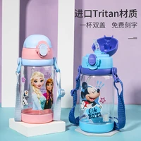 disney water bottle with straw snow queen double cover childrens water cup direct drinking water cup with lanyard fall proof