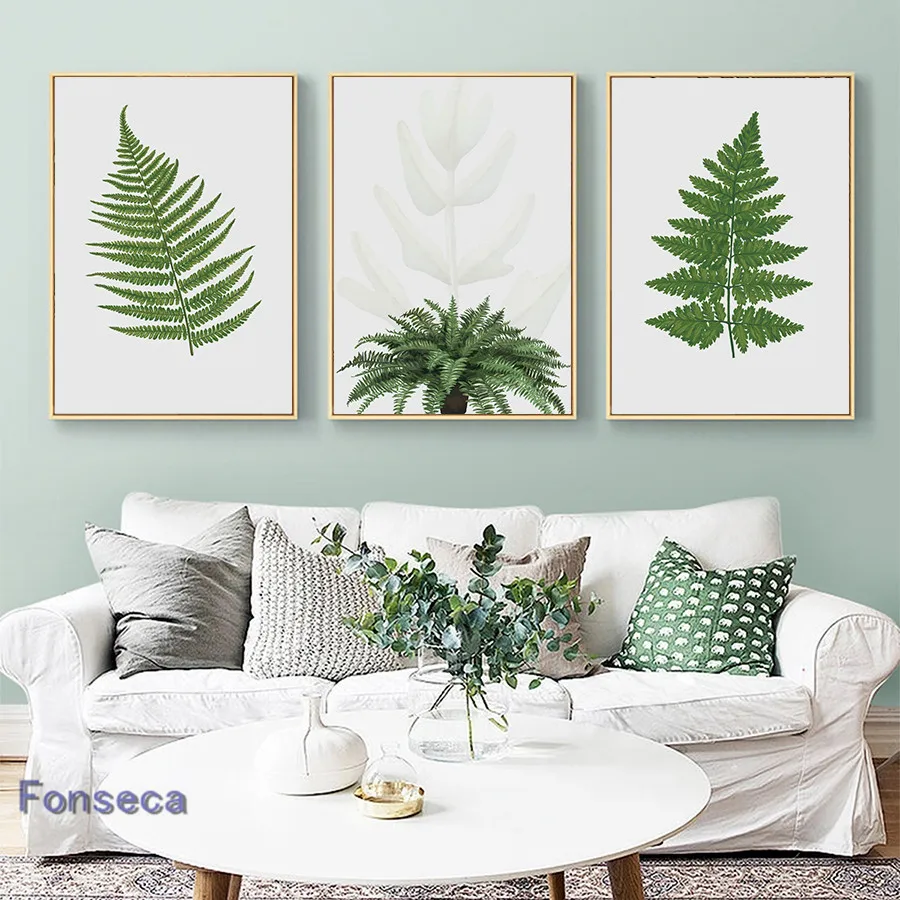 Декор для дома в скандинавском стиле Постер папоротника зеленых листьев