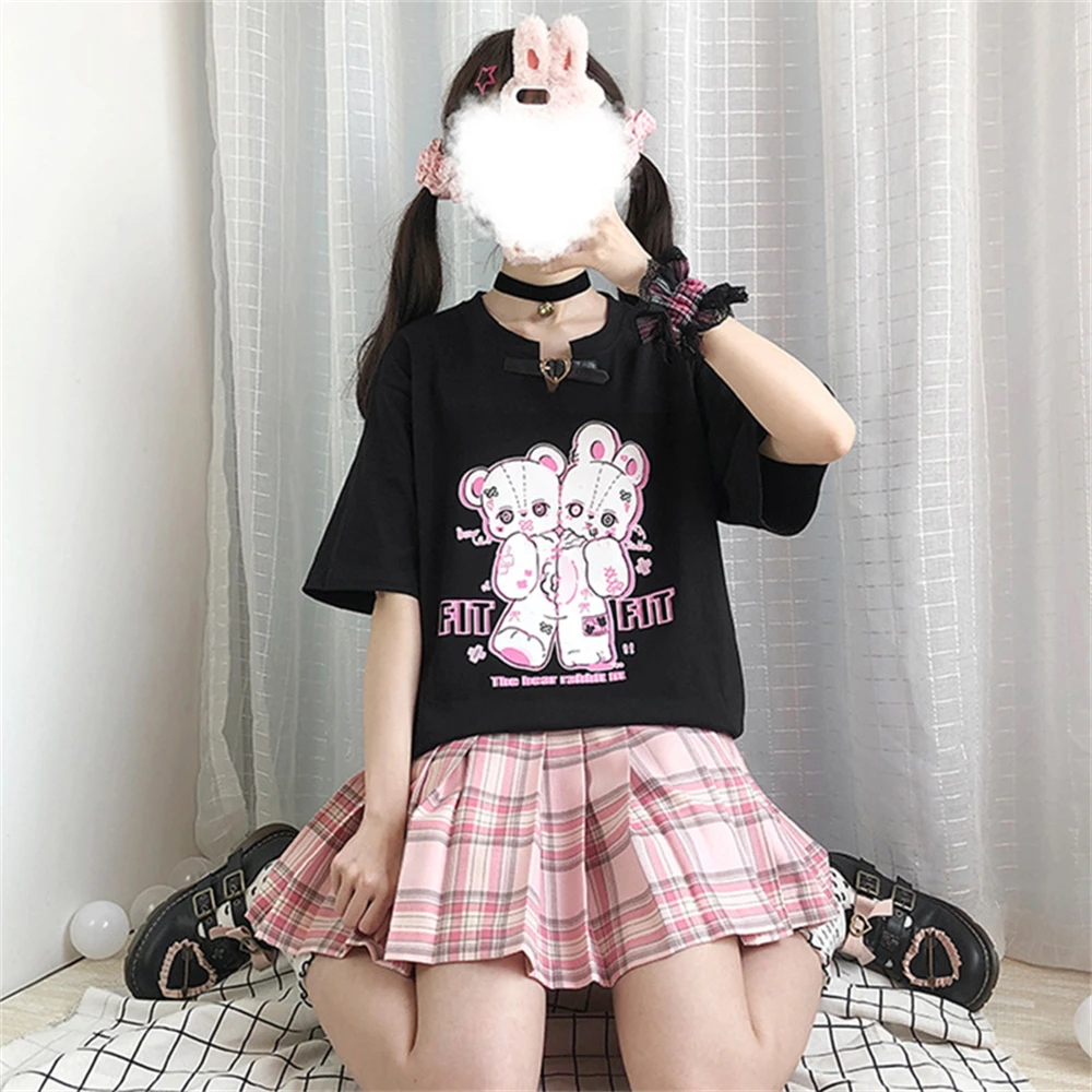 

Japanese Fresh And Sweet Style Girl T-Shirt Fashion New Cute Harajuku Style Cotton Loose Summer Short-Sleeved T-Shirt Top