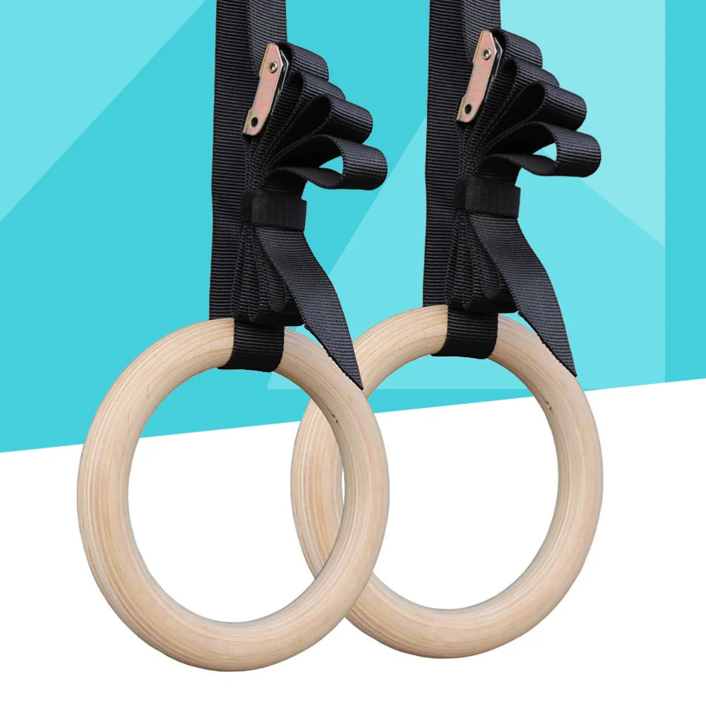 

A Pair of Gymnastic Rings Wooden Fitness Rings with Adjustable Straps for Full Body Strength and Muscular Bodyweight Training Cr