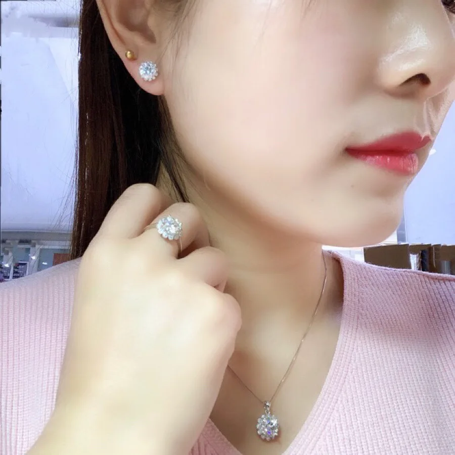 Kkmall Store круглые серебряные подвески Moissanite 2.00ct D VVS Роскошные Подвески Moissanite серьги-гвоздики Moissanite neckla