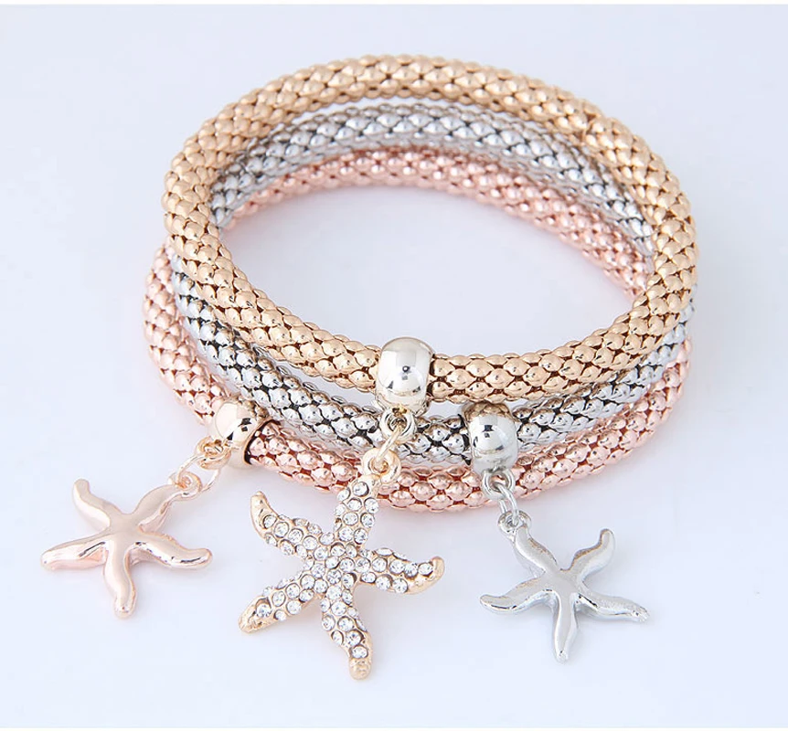 

New 3Pcs/Set Zircon Gold Charm Bracelet Elastic Corn Fashion Crystal Bracelet Bangles Women Jewelry DIY Fine Party Gift