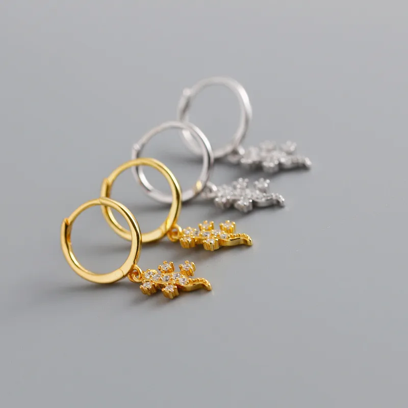 Женские серьги гвоздики в виде ящерицы из серебра 100% пробы|Серьги-гвоздики| |