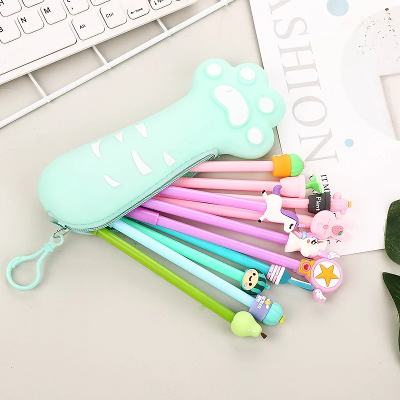 Милый большой чехол карандаш с кошачьей лапой фруктовый школьный каваи