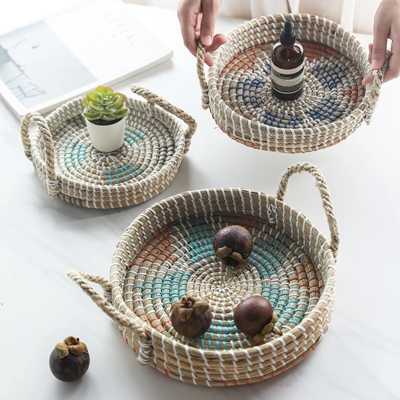 

Плетеная корзина для фруктов в скандинавском стиле, креативные многофункциональные корзины для хранения с ручками, Домашний Настольный ор...