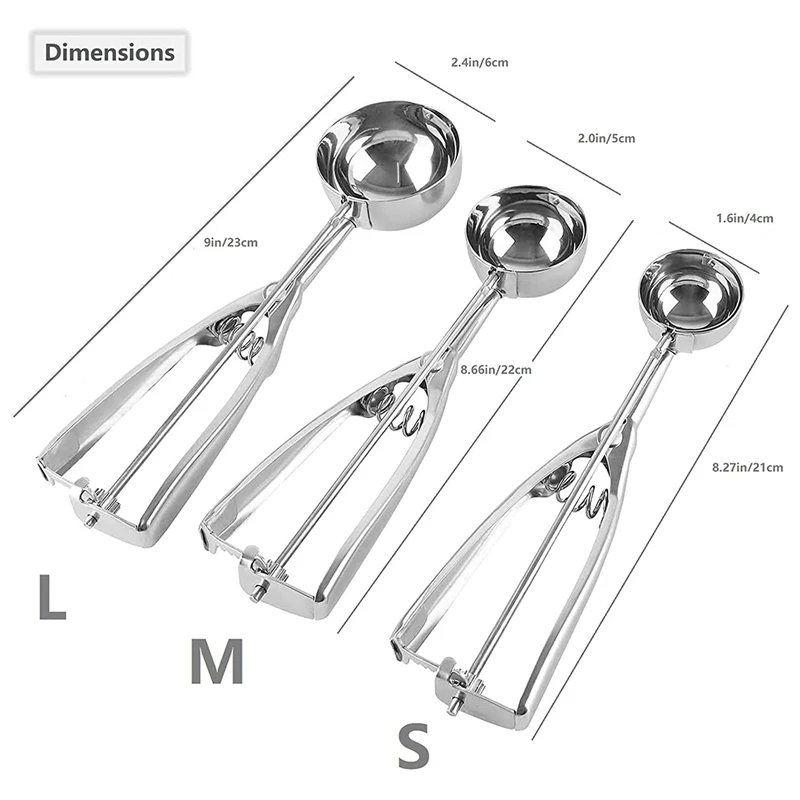 Набор совок для горячего мороженого печенья из нержавеющей стали с пусковым