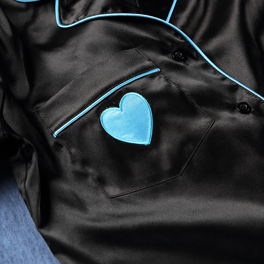 HiLoc Love атласная пижама женская зимняя Пижама черный комплект из двух предметов с