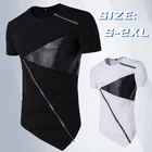 Футболка мужская длинная на молнии, модная индивидуализированная под заказ, в стиле пэчворк, хип-хоп, Повседневная Удлиненная рубашка с коротким рукавом