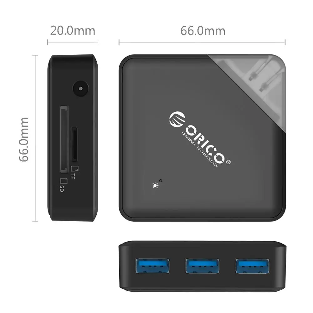 Черный ORICO Мульти USB 3,0 концентратор SD TF кардридер адаптер мини USB разветвитель Поддержка OTG для ПК компьютер ноутбук аксессуары - Цвет: Черный