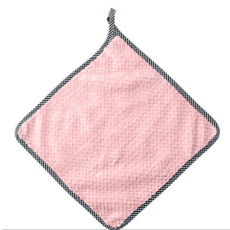 

10Pcs Scouring Pad Microfiber Kitchen Dish Cloth Wrapped Hanging Hand Towels Thick Plaid Coral Fleece Rags Absorbent Dish Towel