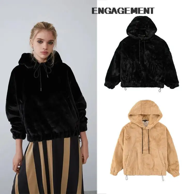 

ENGAGEMENT Niche design sense Women sweater fashion all-match hoodies winter tops teens loose jacket Za 2021 Trafaluc