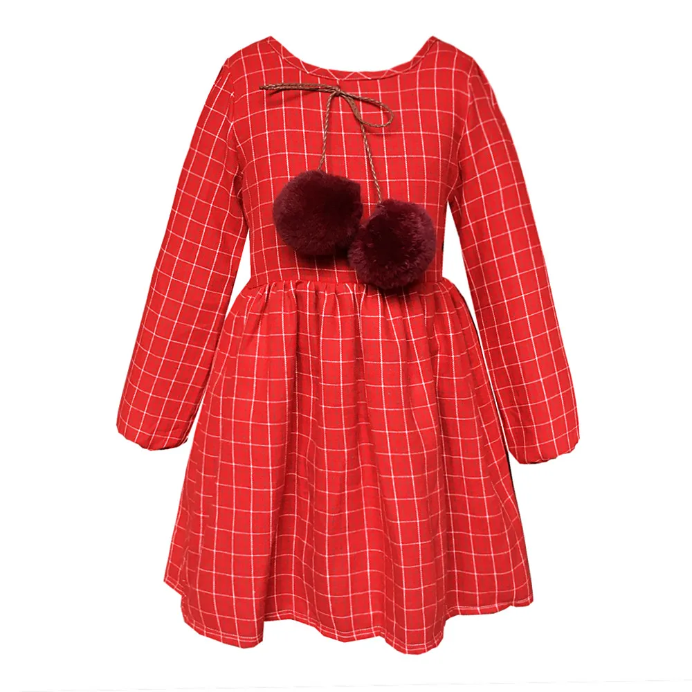 Kseniya Kids/осень ; хлопковая одежда для девочек; цвет красный, желтый; английский стиль; клетчатое платье с длинным рукавом и меховым бантом для маленьких девочек - Цвет: 011