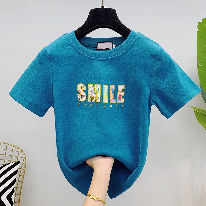 

Letters Print Slim Short Sleeve T Shirt Women 2021 Summer Top Korean Cotton White Tshirt Ins Fashion Tee Shirt Femme