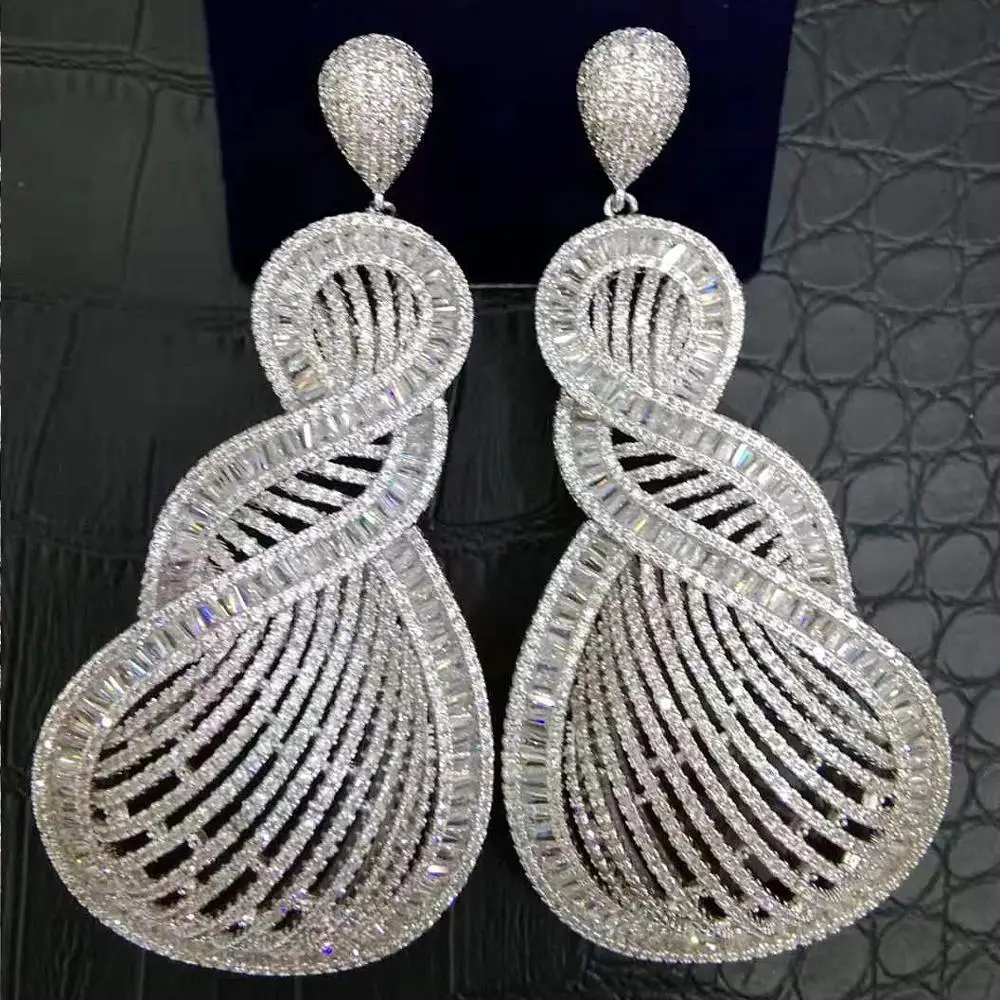 Роскошные трехцветные серьги GODKI 90 мм с фианитами для свадьбы помолвки