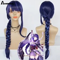 game anime genshin impact raiden shogun cosplay wig pre styled 110cm long heat resistant synthetic purple mixed color braid wigs