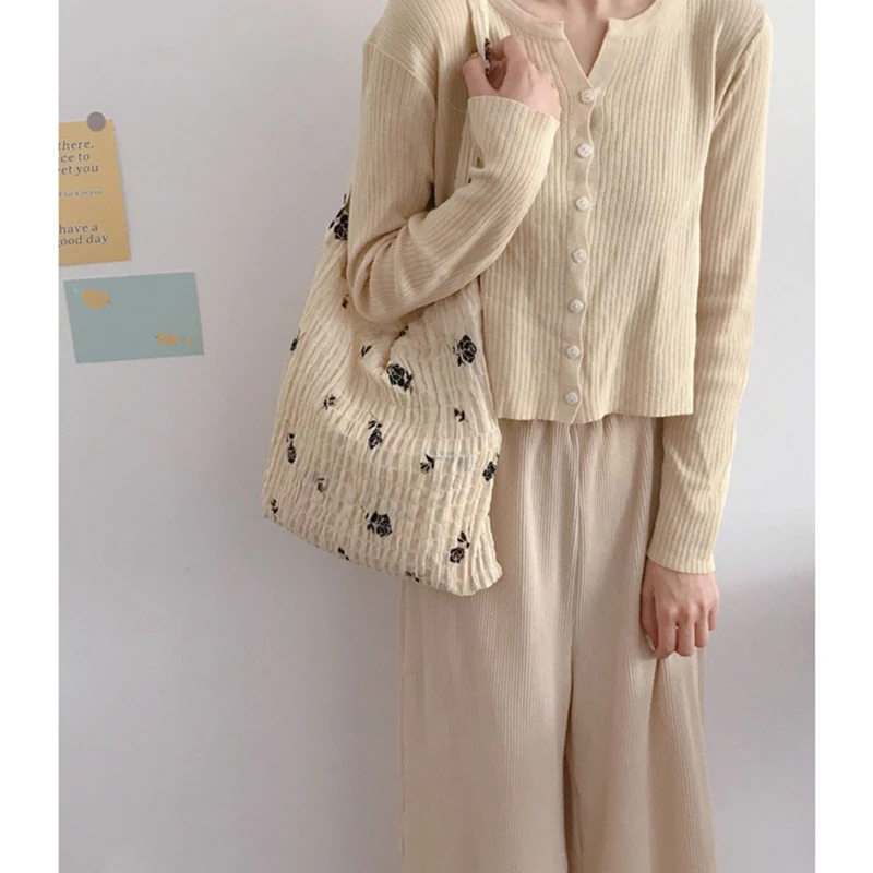 

Fashion Shoulder Bag Chiffon Bags Retro Vintage Rose Printed Lightweight Handbag