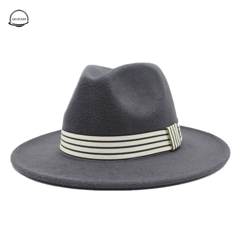 

Autumn Winter Men's and Women's Top Hat British Jazz Hat Woolen Hat Big Brim Hat Fashion Wild Flat-brimmed Hat Felt