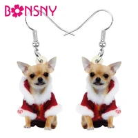 bonsny acrylic christmas sweet chihuahua dog earrings drop dangle animal pets jewelry for women girls teens party gift accessory