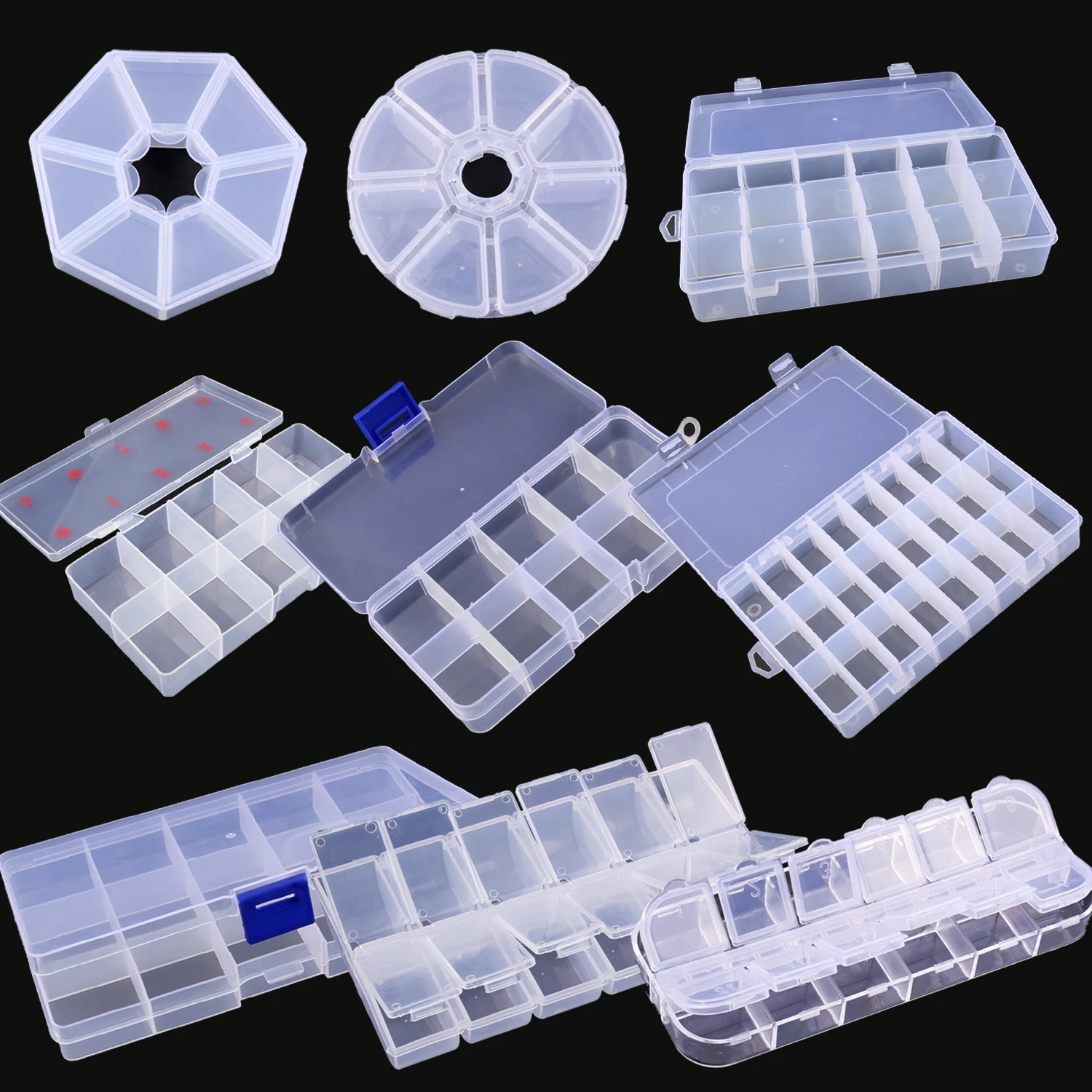 

Plastic Storage Jewelry Box Transparent Compartment Adjustable Container For Beads Earring Box For Jewelry Rectangle Box Case