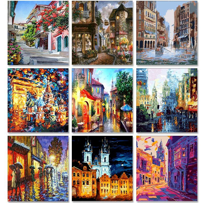 

PhotoCustom City Scenery Paint By Numbers Oil Painting By Numbers On Canvas 60x75cm Frameless DIY Acrylic Hand Painting Home Dec