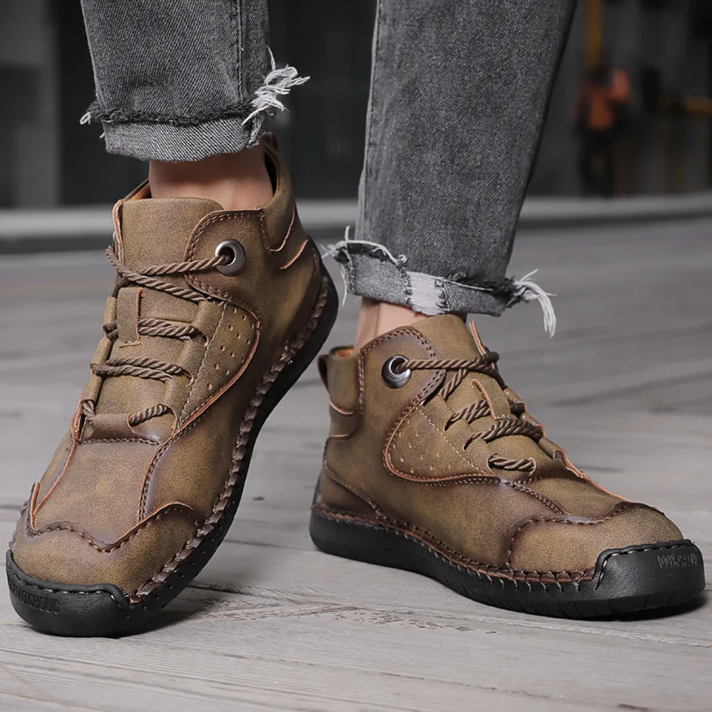 Зимняя Теплая мужская повседневная обувь в британском стиле прошитая вручную с