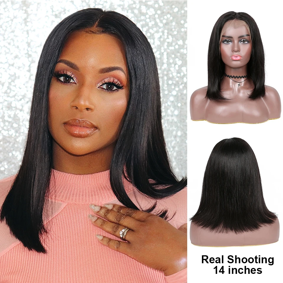 Peruca do Laço Frontal do Laço Dianteiras do Laço Parte Média Reta Peruca Curta Bob 13×1.5 Cabelo Humano Brasileiro Perucas p4 – 27 Destaque la