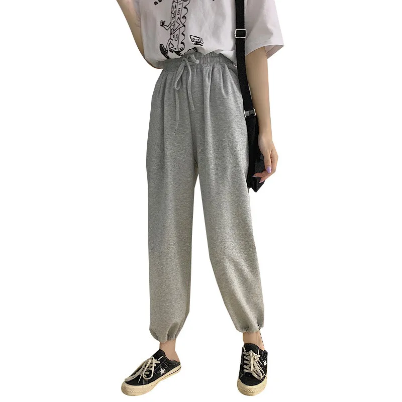 

Cotton strap trousers 2020 Korean of foot slacks solid color autumn new wide-leg pants