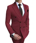 Новый Бургундский мужской костюм 2 шт. двубортный тупым лацканом плоский приталенный Повседневный смокинг для свадьбы (Блейзер + брюки)