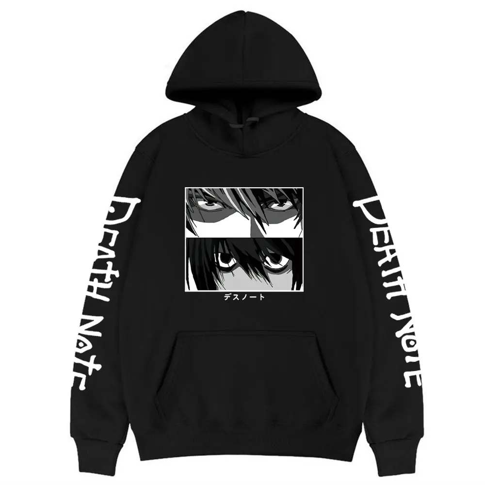 

Fashion Couple Short Sleeve Death Note Hoodie Super Cool Kira L Lawliet Eyes Sweatshirt Anime Print Harajuku Hoodies Streetwear