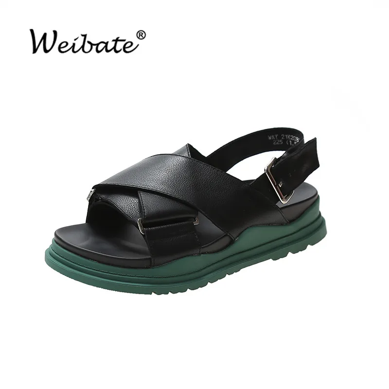 

2021 New Summer Women Platform Sandals Casual Shoes Chunky Leather Sandals Outdoor Beach Sandals Women's Flat Buckle Sandals