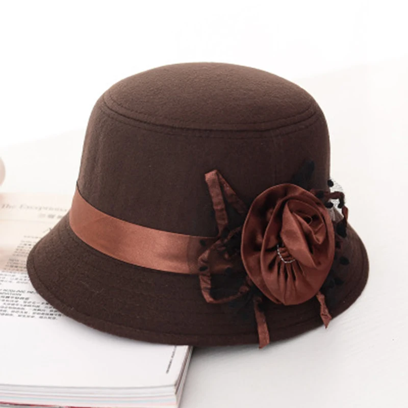 Solid Color Women Beach Retro Vintage Wool Felt Bowler Floral Fedora Hat Autumn Winter Bucket Caps For Woman Chic Accessories | Аксессуары