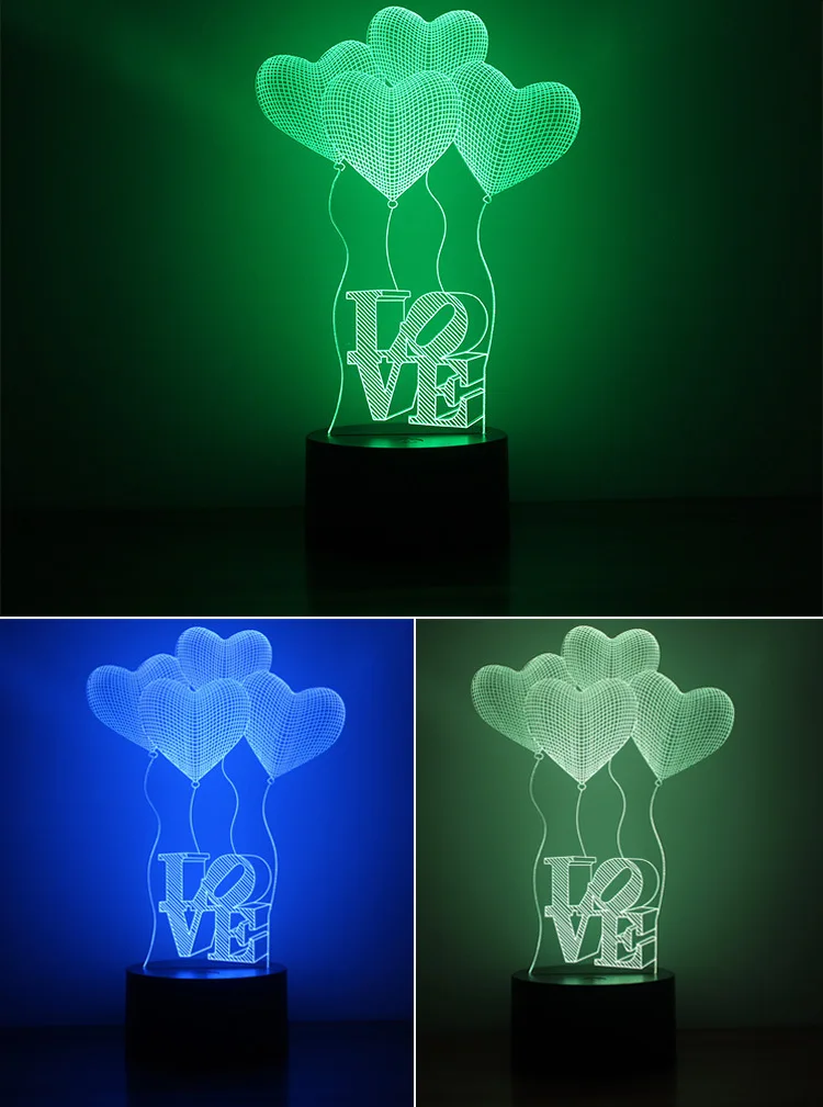 3D ночсветильник с питанием от USB шары в форме сердца светодиодный Светодиодная