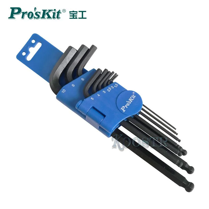 

8PK-028 Pro'sKit черная отделка метрический сверхдлинный ручной шестигранный ключ с шариковым углублением набор из легированной стали отвертка р...