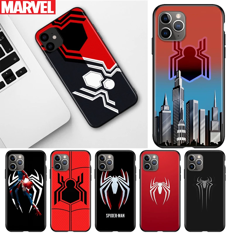 

Marvel Spider-Man Logo For Apple iPhone 12 11 Pro Max mini XS Max XR X 8 7 6 6S Plus 5S SE 2020 Black Soft Phone Case