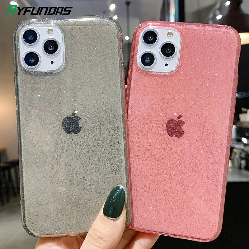 Блестящий Прозрачный чехол для iPhone 11 Pro Max 12 X XS XR 8 Plus 7 6 6S SE 2020 SE2 силиконовый
