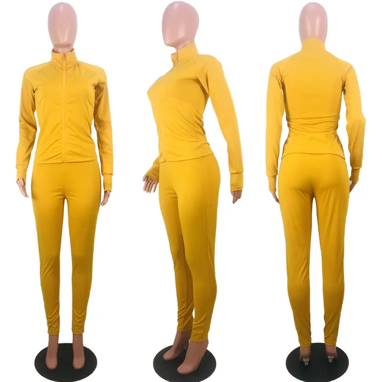 

2020 Spring Long Sleeves Women Skinny two piece Outfits Slim Streched Tracksuit Plus Size XXL 2pcs Sets D5043