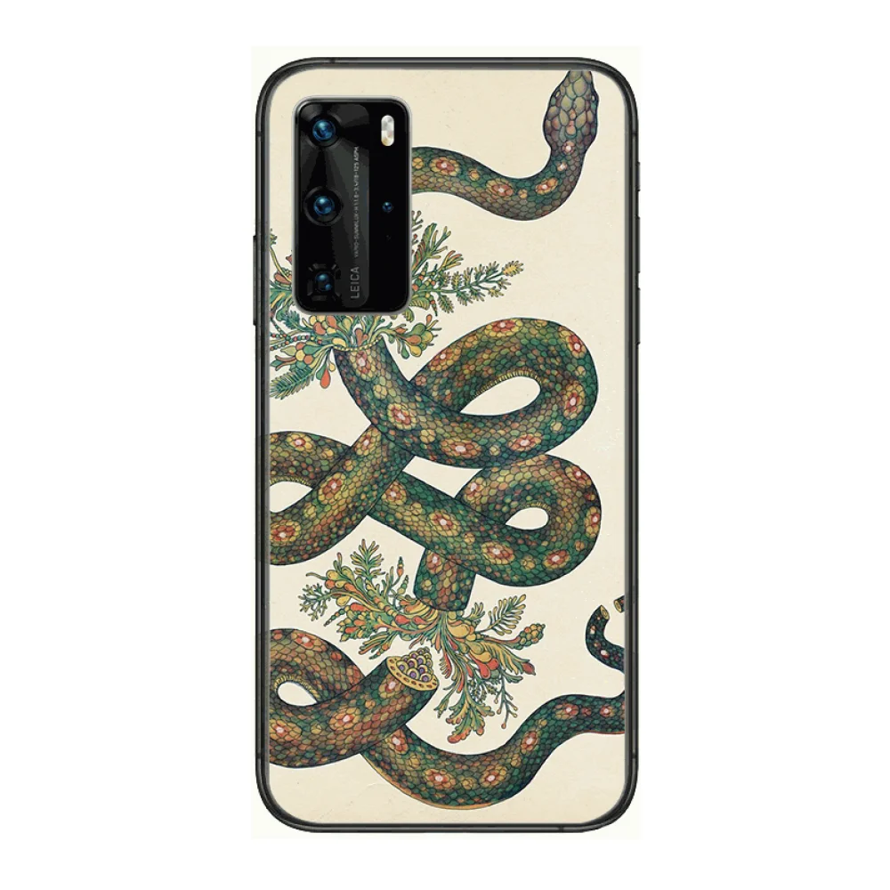 

Flower snake Phone Case For Huawei P 40 30 20 10 Lite Smart Z Pro Black Etui Coque Painting Hoesjes comic fashion