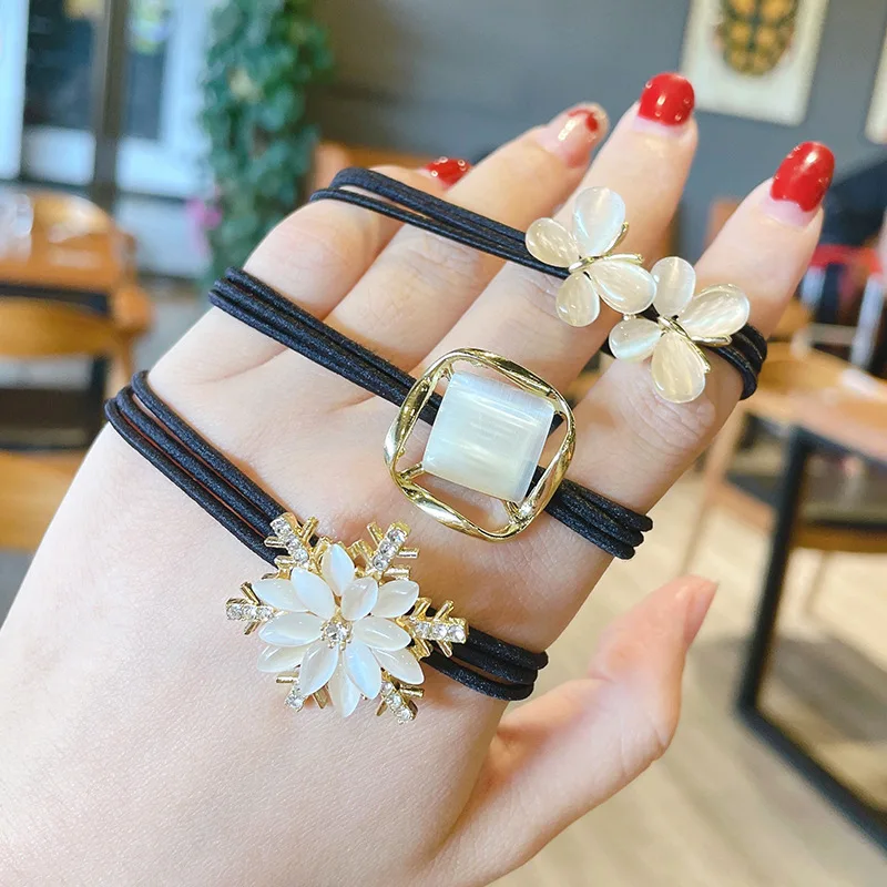 

Rhinestone Butterfly Elastic Hair Bands For Women Geometric Hair Ties Snowflake Scrunchies Rubber Band Hair Accessories Korean