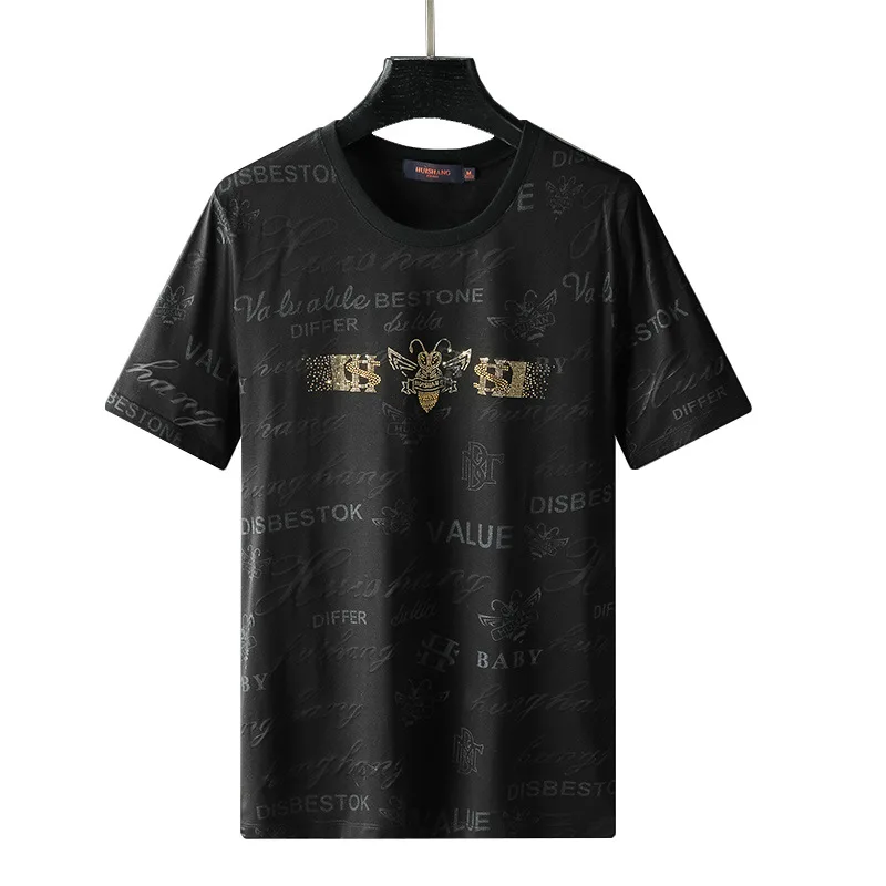 

2021 Bee Rhinestones Printed T Shirt Men Fashion Streetwear Man Clothes Mercerized Cotton O Neck Short Sleeve Camiseta Masculina